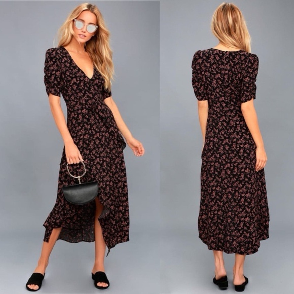✨ NWT HONEY PUNCH Prairie Serenade Black Floral Dress MIDI size‎ Small